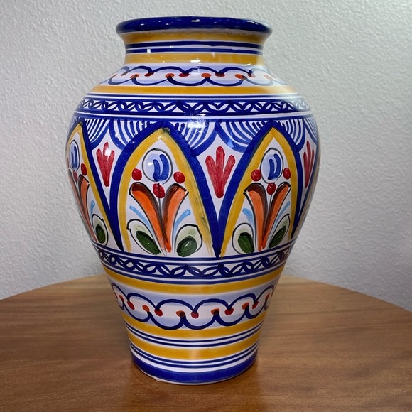 Ceramical Made in Spain Floral Art Hand Painted Hand Made Pottery Vase - Picture 1 of 9